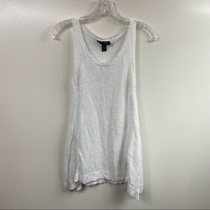 Lauren Ralph Lauren White Knit Linen Tank Top Size Medium Petite